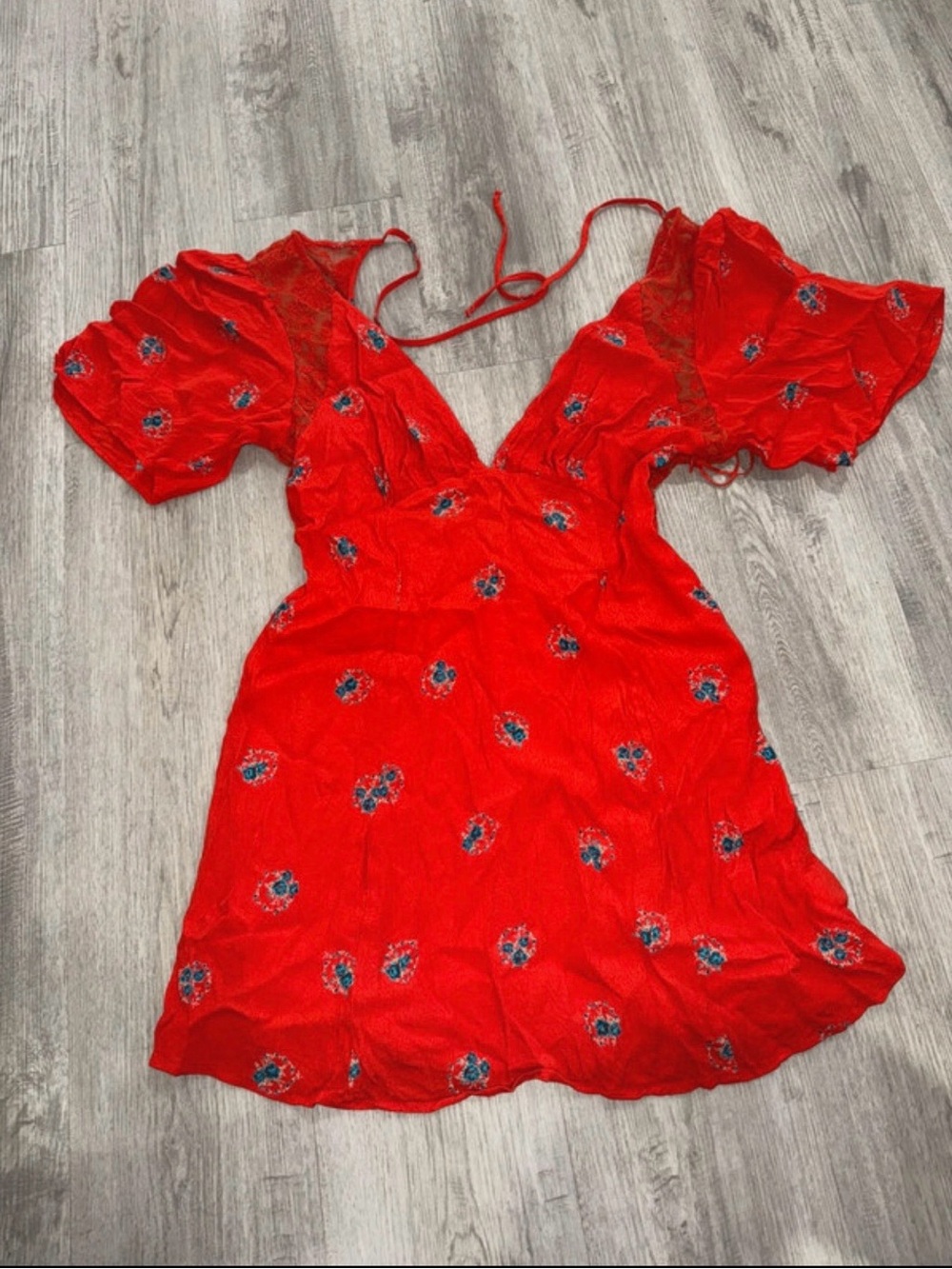 Free People Red Floral V-Neck Tunic Top